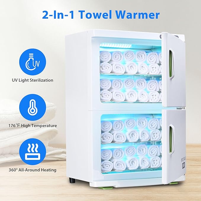 BYOOTIQUE Hot Towel Warmer Cabinet for Barber Shop, 46L Extra Large Capacity, 2in1 Professional Double Door Towel Warmer Heater Machine for Massage,Barbers,Facial Spa, Hair Salon, Estheticians, White