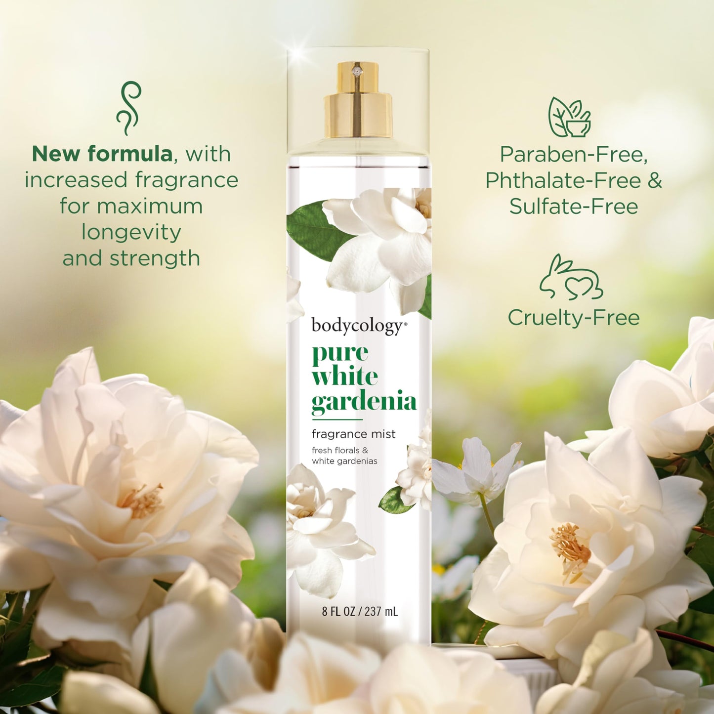 Bodycology Long-Lasting Fragrance Body Mist, Pure White Gardenia, 8 fl oz