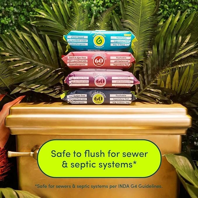goodwipes Flushable Butt Wipes Made with Vitamin E & Aloe - Soft & Gentle Wet Wipe Dispenser for Home Use, Septic & Sewer Safe - Largest Adult Toilet Towelettes - Variety Pack, 240 Count (4 Packs)
