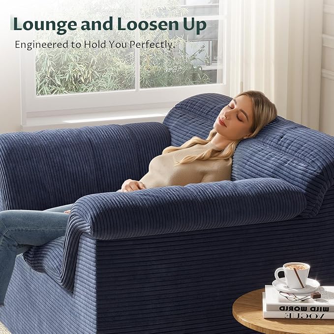 SUNG7 51" Cloud Sectional Couch, Modern Modular Sofa with Deep Seat, Comfy Compressed Single Sofa, Upholstered Corduroy Couches for Living Room, No Assembly Required, Blue