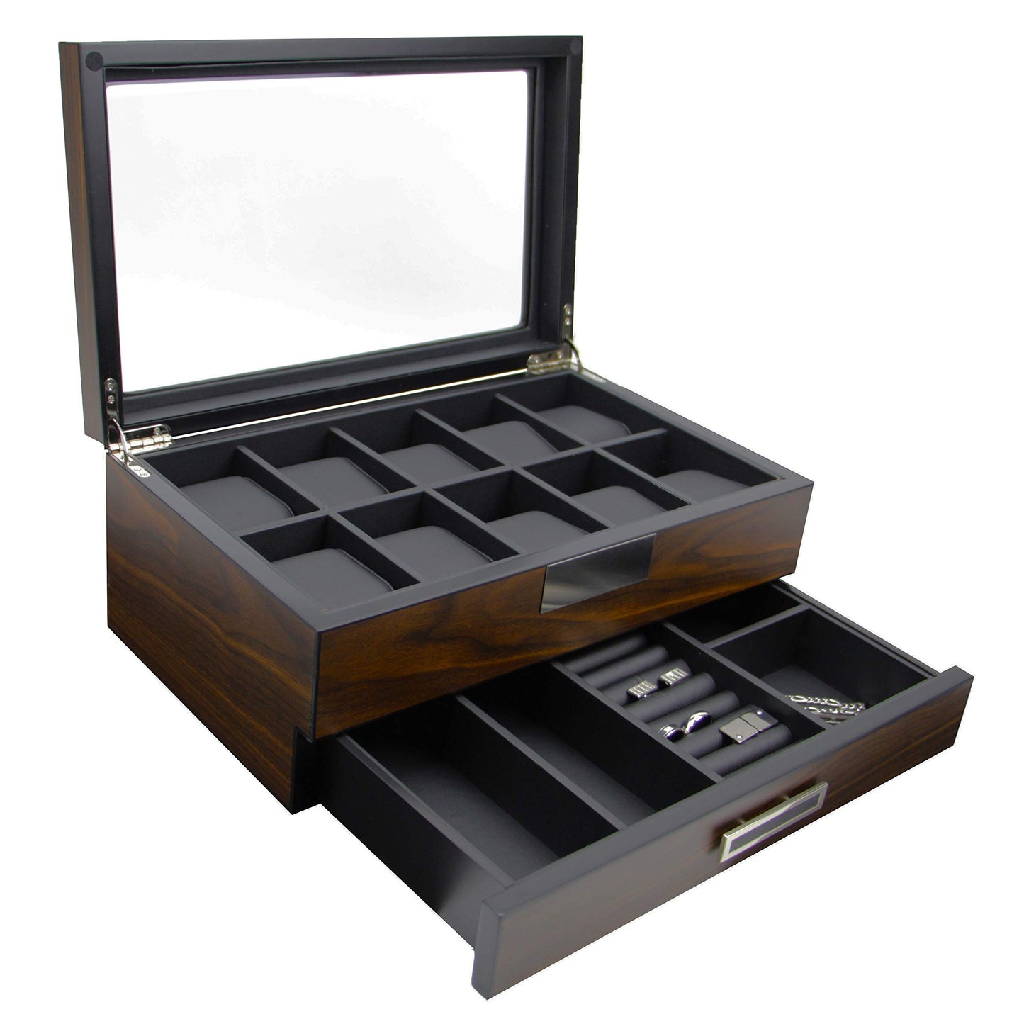 Decorebay Executive Wooden Watch Box Valet Box Sunglasses and Jewelry Box Storage Organizer (Sweetheart) (Brown)