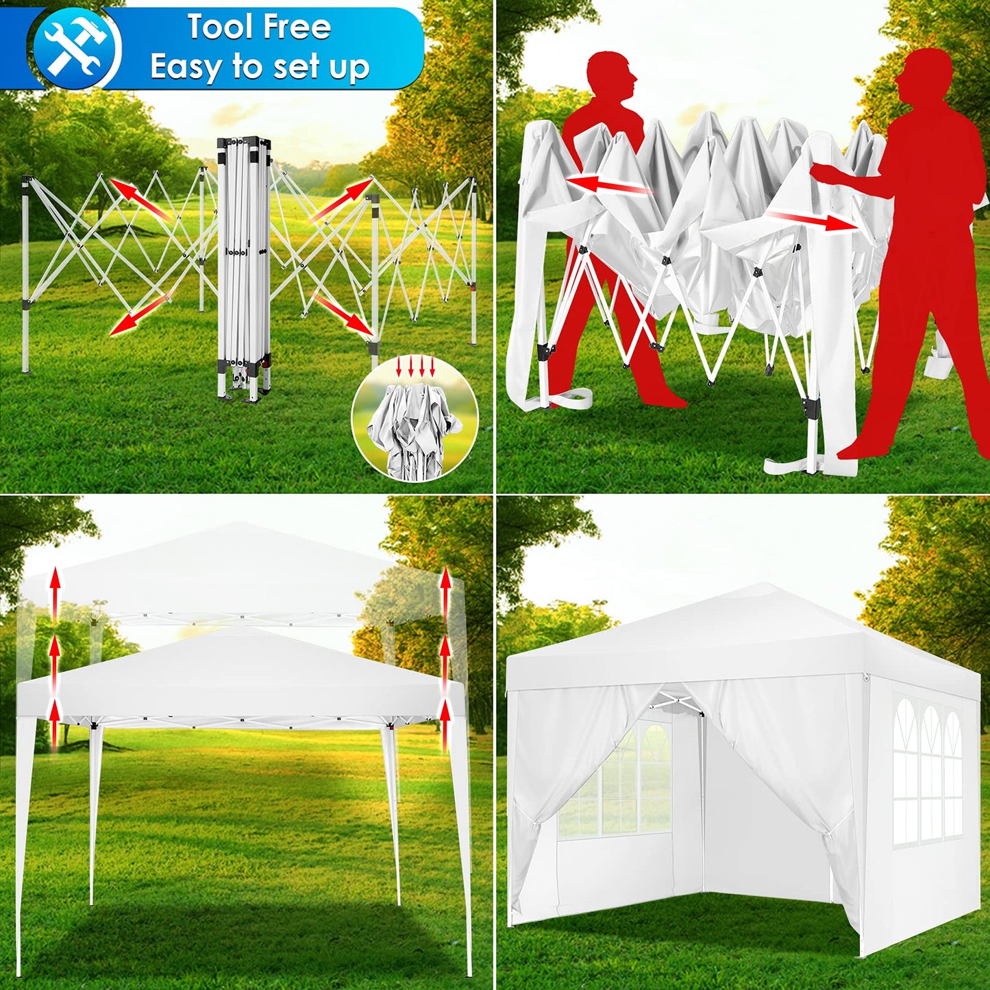 COBIZI Canopy 10x10 Pop Up Canopy Tent with 4 Sidewalls Party Tents for Parties Weddings Backyard Waterproof Canopy Outdoor Commercial Canopy Event Tent with Stakes, Ropes, White
