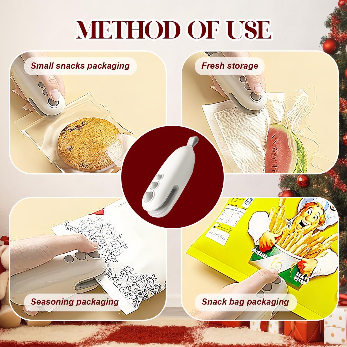 2026 Portable Handheld Vacuum Food Sealer Bag,Mini Bag Sealer, 2 in 1 Rechargeable Chip Bag Sealer Heat Sealer for Plastic Bag Snack Bag Food Storage (white)