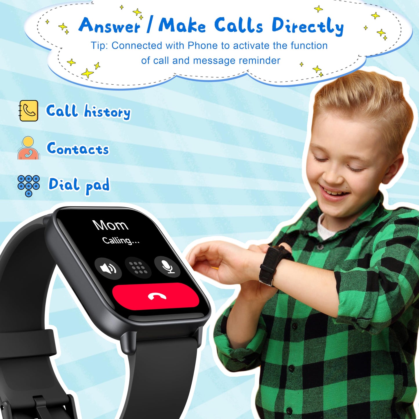 KALINCO Kids Smart Watch for Boys Girls Teens, IP68 Waterproof Swimming Smartwatch, 1.8'' Fitness Activity Tracker Watch with 100 Sports Modes, Alarm, Heart Rate & Sleep Monitor Pedometer
