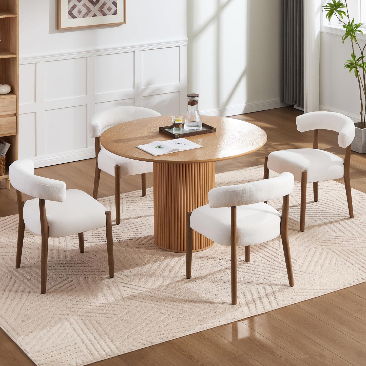 Janoray Dining Chairs Set of 2,Mid Century Modern Living Room Chairs with Unique Curved Open Back Comfy Upholstered Side Chair for Kitchen/Restaurant/Reception,Linen Beige