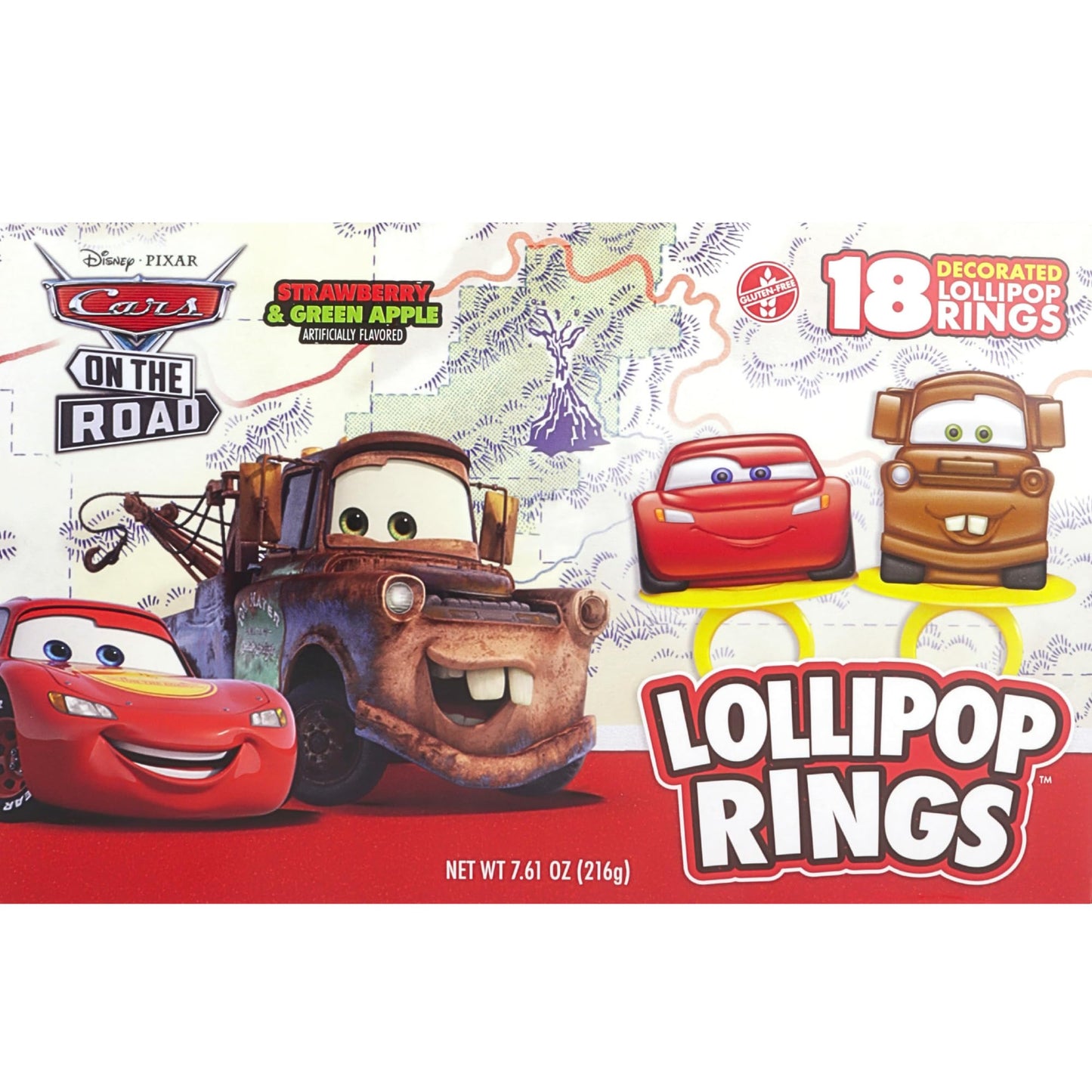 Disney Pixar Cars Candy Individually Wrapped Lollipop Rings, Lightning McQueen and Mater Decorated Suckers, Birthday Party Favors, 18 Count
