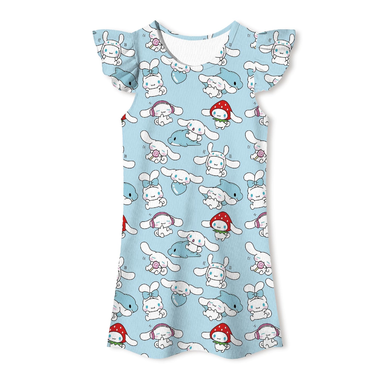 MaxTed Girl's Princess Dress Kawaii Cartoon Character Print Casual Clothes for Kids 4-12 Years Blue