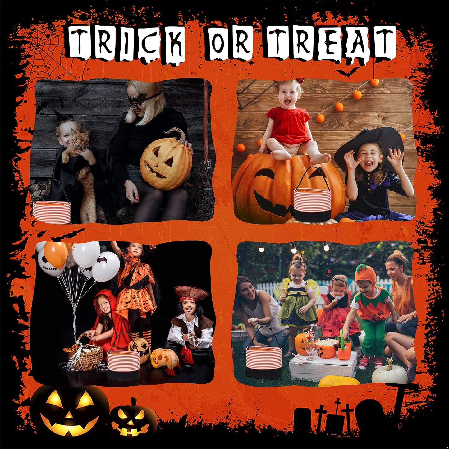 Halloween Candy Buckets Candy Baskets Halloween Trick or Treat Bags Polka Dot Halloween Party Favor Bags