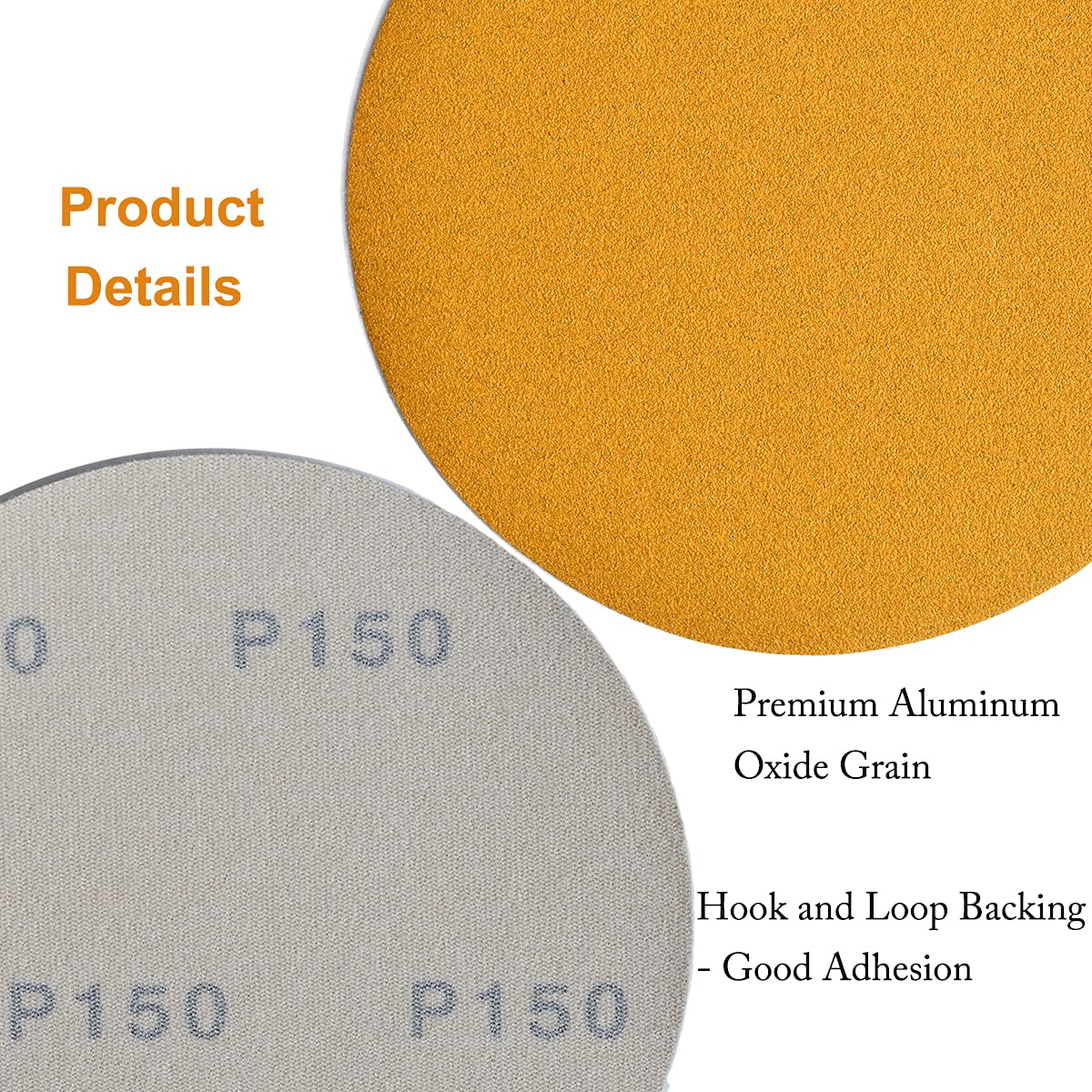 6-Inch No-Hole Hook and Loop Sanding Discs 150-Grit, Random Orbital Sandpaper for Automotive and Woodworking, 100-Pack