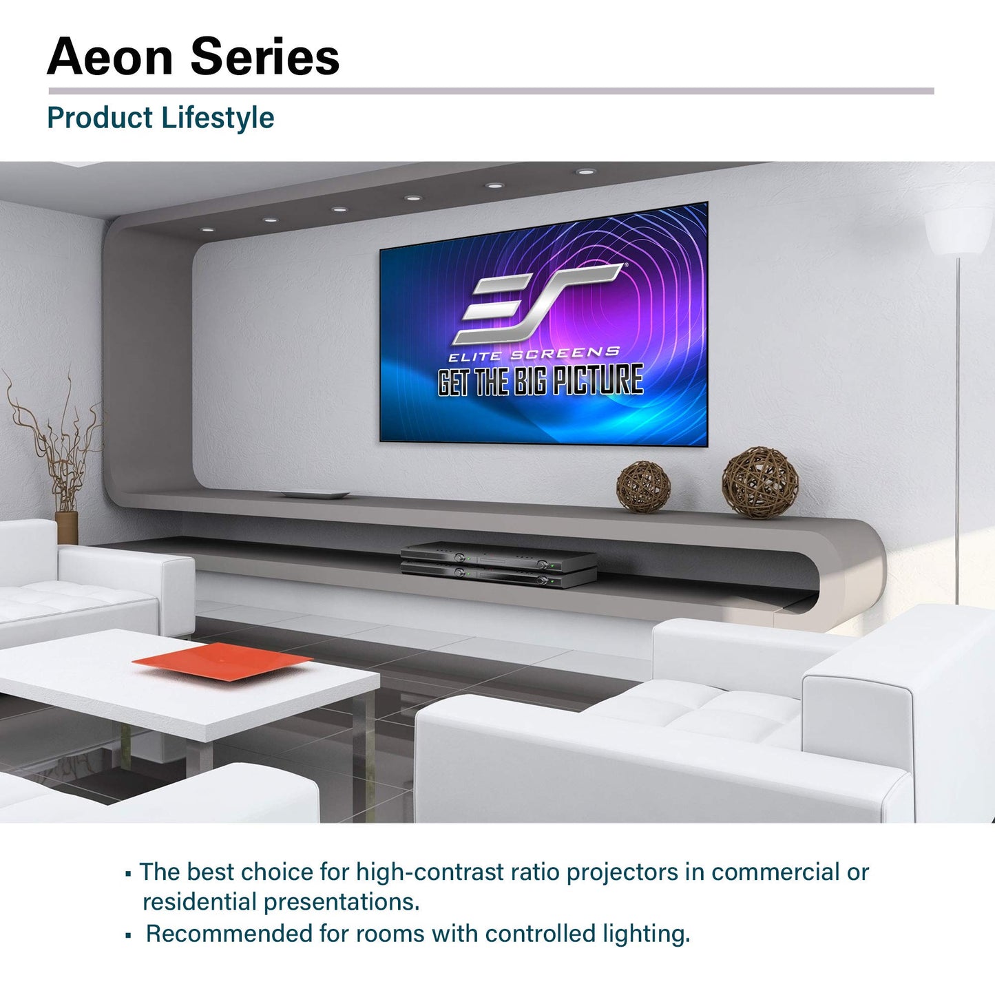 Elite Screens Aeon Series 158-Inch Projector Screen 16:9, Edge-Free Fixed Frame, 8K/4K UHD, CineWhite UHD-B, Wall Mounted for Standard, Short & UST Projectors, Home Theater & Gaming, AR158WH2
