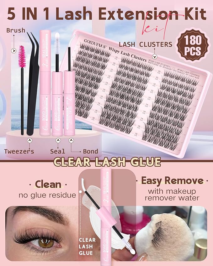 Wispy Lash Clusters Kit Mascara-like Natural Eyelash Clusters Lashes Cluster Eyelash Extensions Kit 10-16mm False Eyelashes Individual Lashes C Curl Lash Extension Kit For DIY