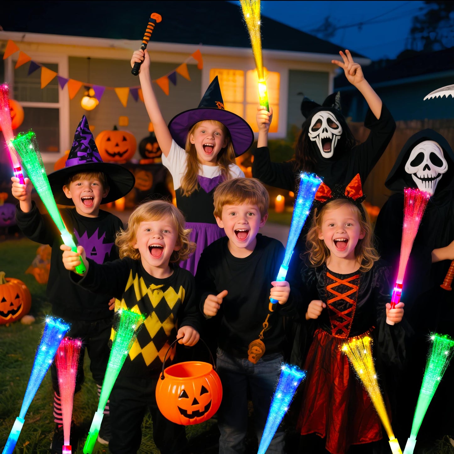 OceanWings Glow Sticks Bulk Party Favor Supplies Pack Glow Fiber Optic Wands,Glow in the dark Party Supplies Favor Flashing Light Up Sticks for Birthday Holiday Party Wedding Halloween Christmas(100)