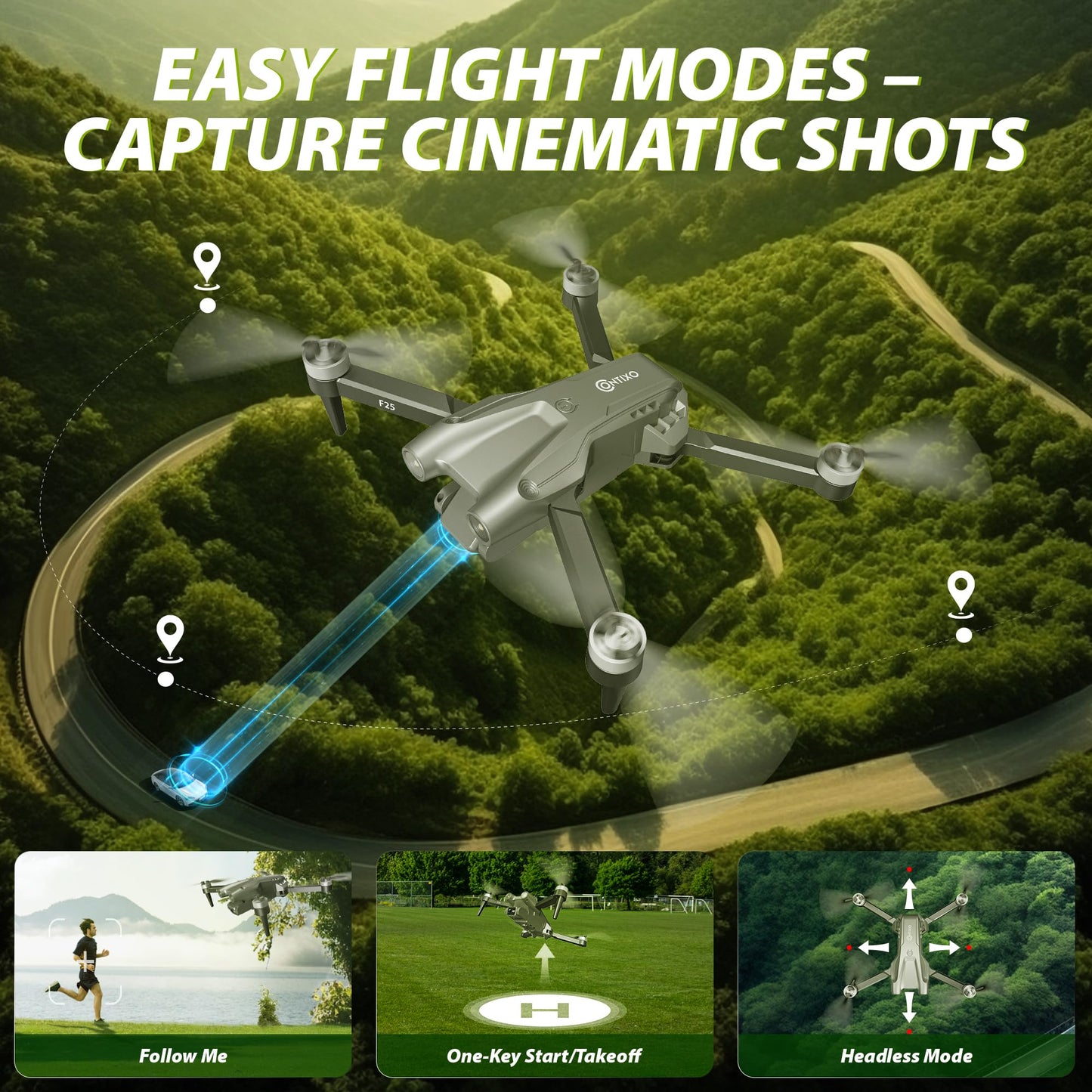 Contixo F25 GPS Drone for Adults with 1080p HD Camera, 4.3" FPV RC Screen Included, Waypoint Flight, Orbit Mode, Selfie Mode, Altitude Hold, 16 Min Flight, Carrying Case, Landing Pad, 5.9oz/167g