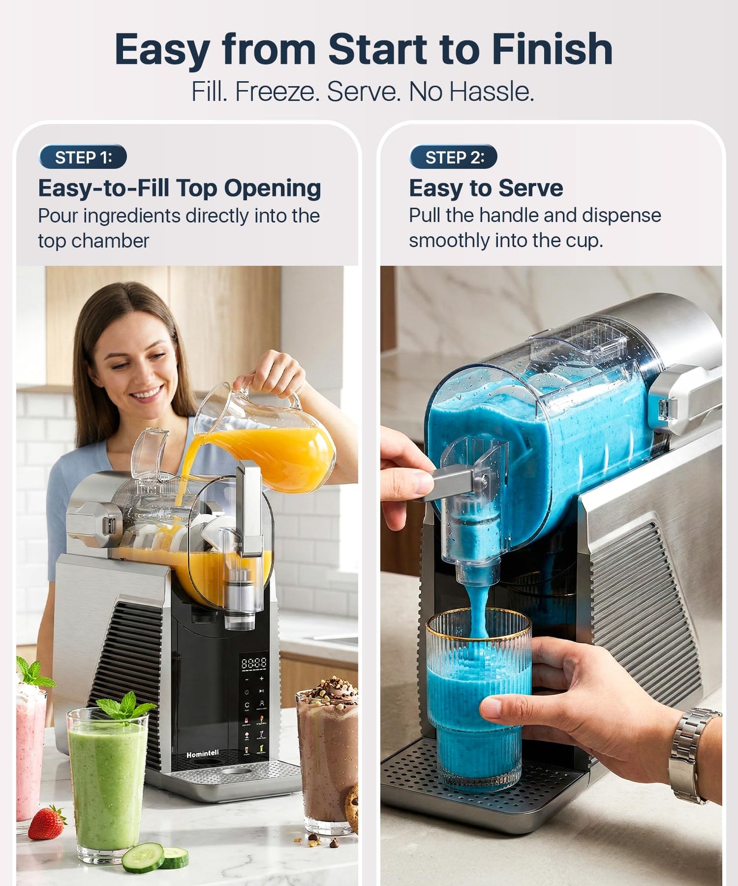Homintell Slushie Machine for Home, No Ice Needed Frozen Drink Maker, 68oz Large Capacity with 360° QuickChill, 6 Presets & 10 Texture Settings, LED Touch Panel, Self-Cleaning for Margarita, Milkshake