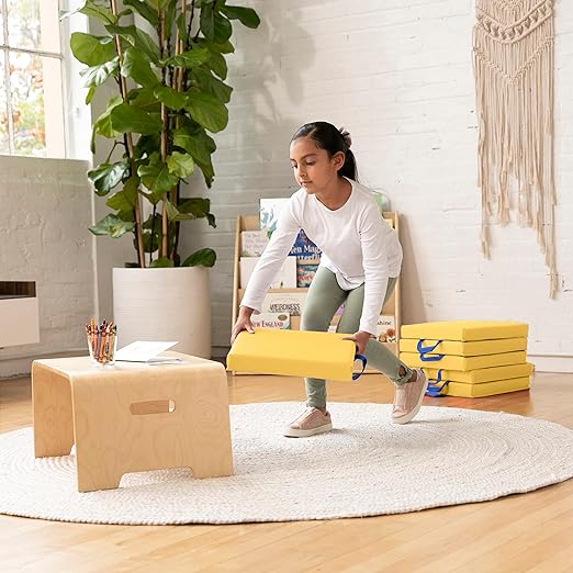 ECR4Kids SoftZone Floor Cushions, Square, Flexible Seating, Yellow, 6-Piece