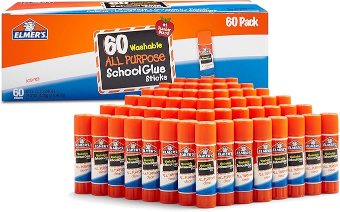 Elmer's All Purpose School Glue Sticks, Acid-Free and Washable, 7 Grams, 60 Count - Craft Projects, Poster, Vision Board, ...