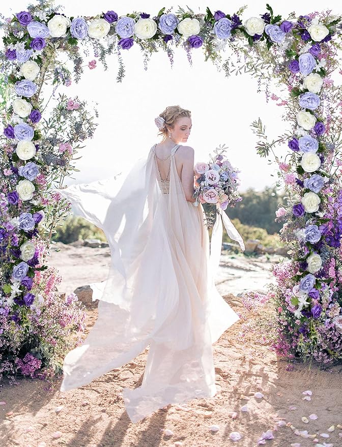 DearHouse Artificial Peony Flower Garland - 6ft Silk Peony Garland with White Purple Flowers for Wedding Party Table Decoration