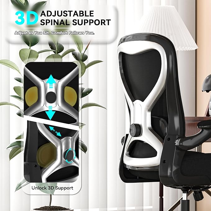CASASIO Office Desk Chair with Ergonomic Lumbar Support, Extra-Thick Seat Cushion, Flip-up Arms, Breathable Mesh Back, Computer Task Chair for Home Office