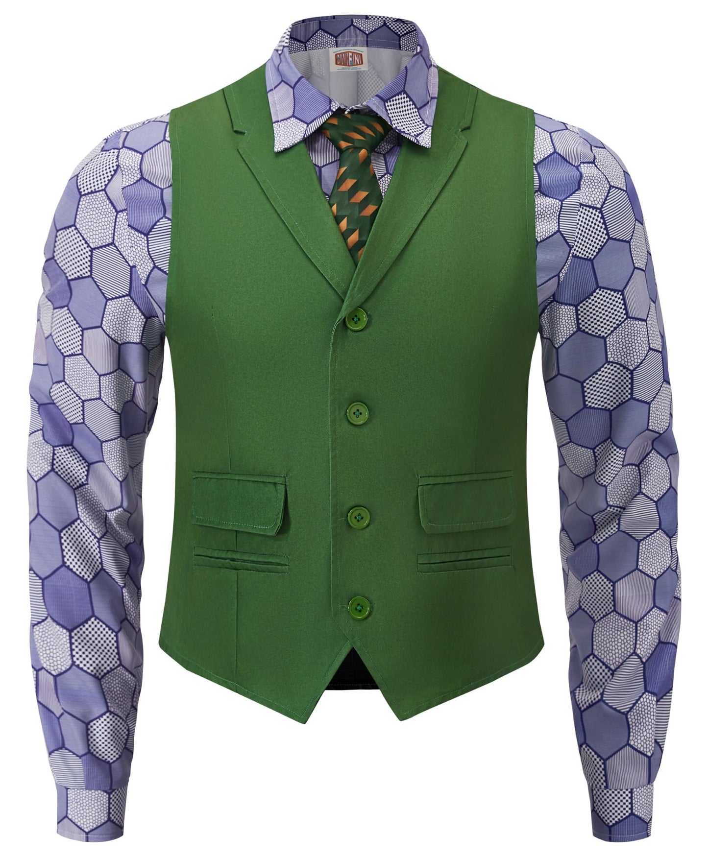 Mainfini Man Joker Costumes Halloween Theme Party Funny Classic Dark Horror Knight Movie Cosplay Regular Fit Novelty Purper Graphic Shirt Green Vest Tie Suit Outfit Adult 3 Piece Set XL