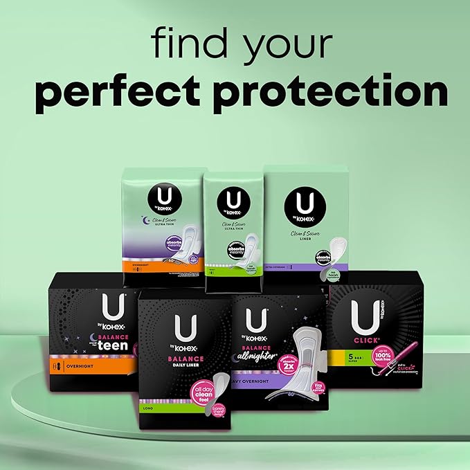 U by Kotex Clean & Secure Maxi Pads, Regular Absorbency, 192 Count (4 Packs of 48) (Packaging May Vary)