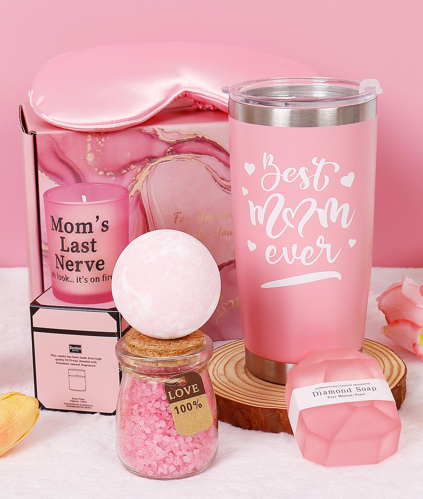 ONEVIVE Birthday & Christmas Gifts for Mom, Women & Friends - Relaxing Spa Gift Basket with Tumbler & Candle Set