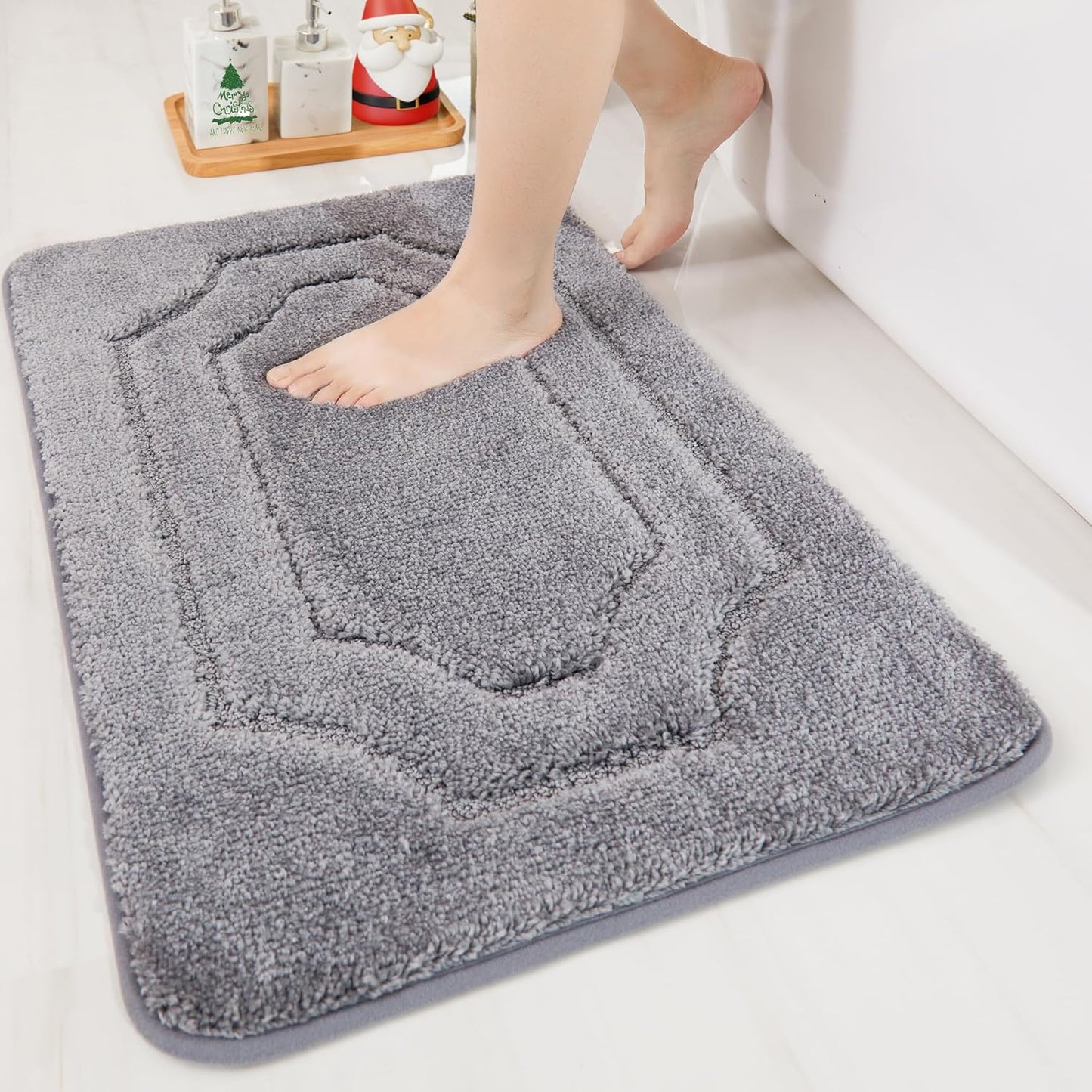 BEQHAUSE-Bathroom-Rugs-Soft& Absorbent-Non-Slip-Bath Mats for Bathroom Polyester Bath Mat Machine Washable Baths Carpet Grey Thick Shower Mat for Bathrooms, Bathtub and Sink 20"x32"