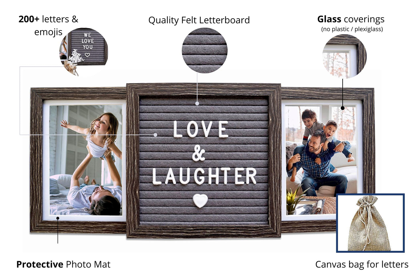 Oak letters Personalized Father’s Day Picture Frame for Dad or Grandpa – Custom Two Photo Frame with Letter Board – Thoughtful Gift from Kids, Daughter or Grandkids for Papa, Pops, or Poppy