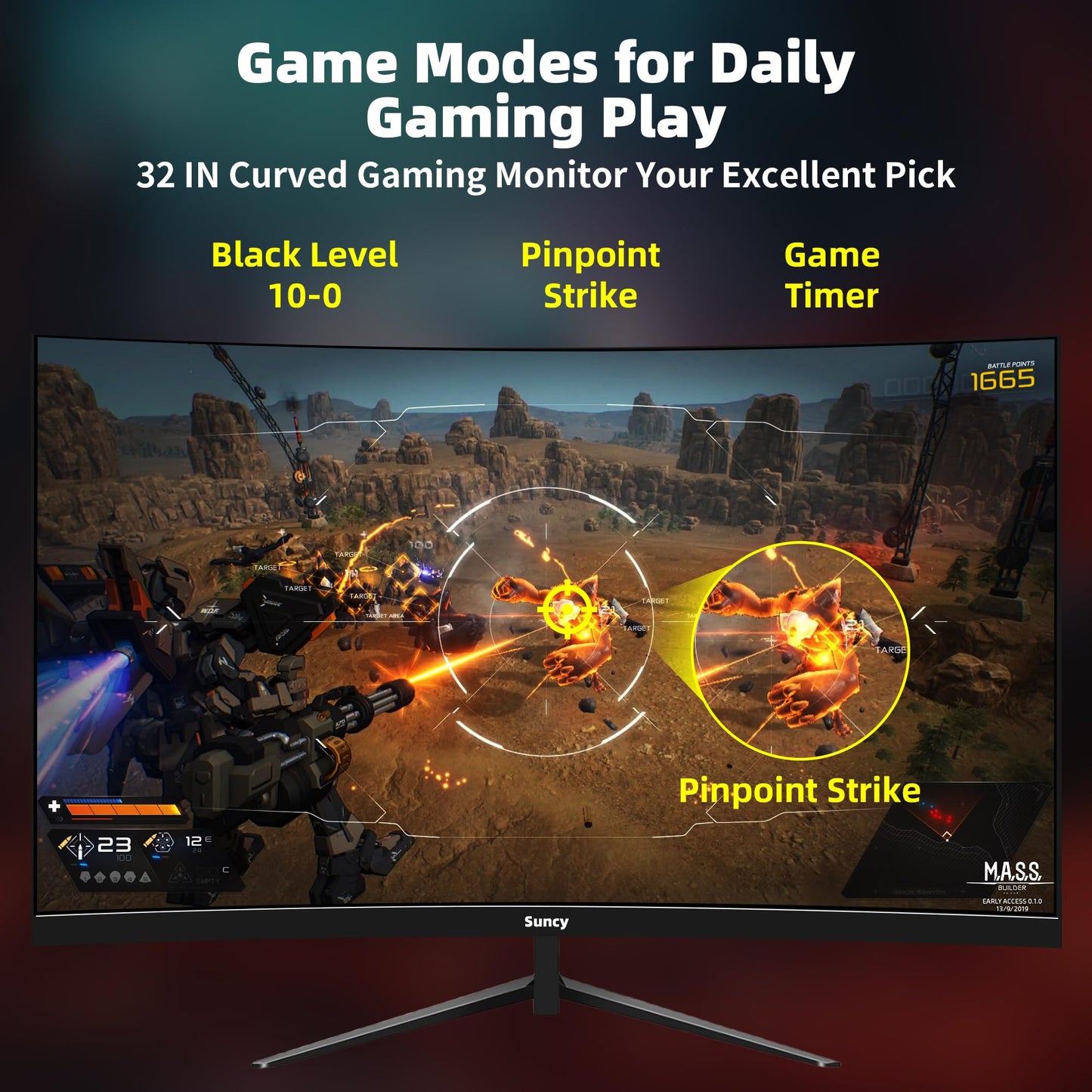 Suncy 32 Inch Curved 1k 240Hz Gaming Monitor High Refresh Rate, FHD 1080P Gaming PC Monitor HDMI DP1.4, Curved 1500R, HDR,Metal Stand,VESA Compatible.