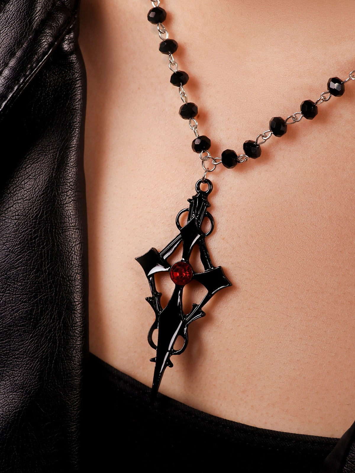 Sacina Gothic Black Cross Necklace, Layered Cross Necklace, Halloween Christmas New Year Jewelry Gift For Women