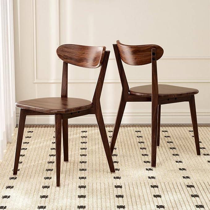 Grewood Oak Wood Dining Chairs,Mid Century Modern Dining Chairs with Comfortable Curved Backrest,Wood Chairs for Kitchen,Dining Room (2, Walnut Color)