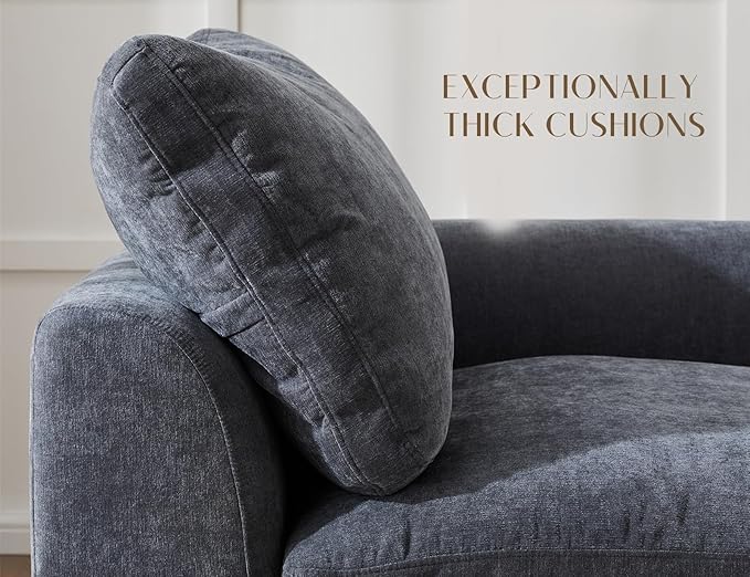ohllob 110" Cloud Sectional Couches for Living Room, Boneless U Shaped Couch with Ottoman, 3 Seater Modular Sectional Sofa, Dark Grey