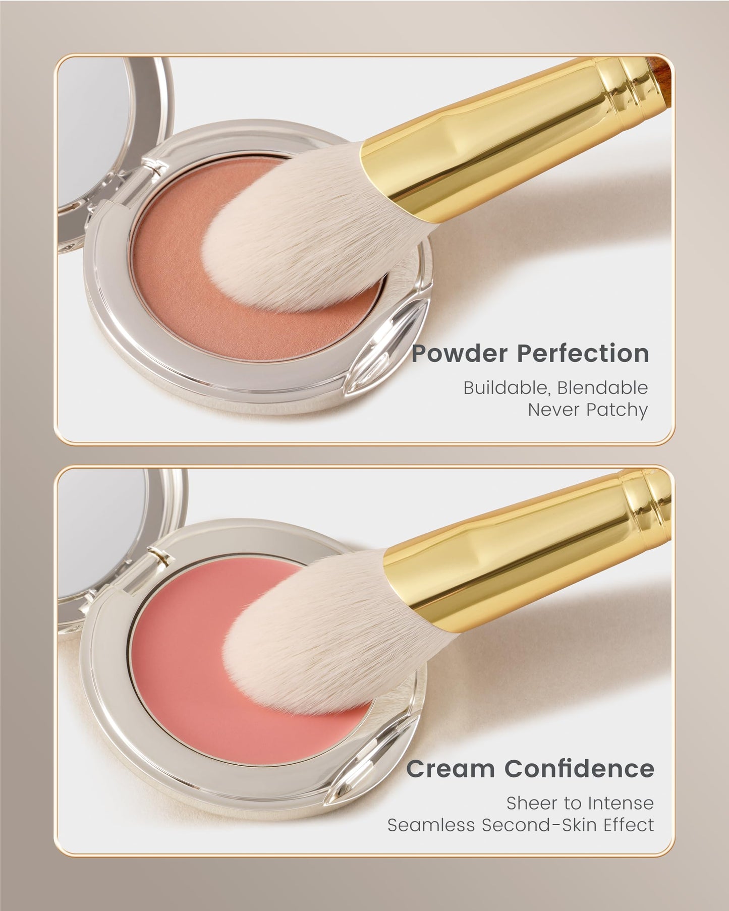 Desert Oak Series CM 160 Angled Blush Brush for Cheeks - Ideal for Powder & Cream Blush, Golden Brass Ferrule, Ebana Bubinga Han