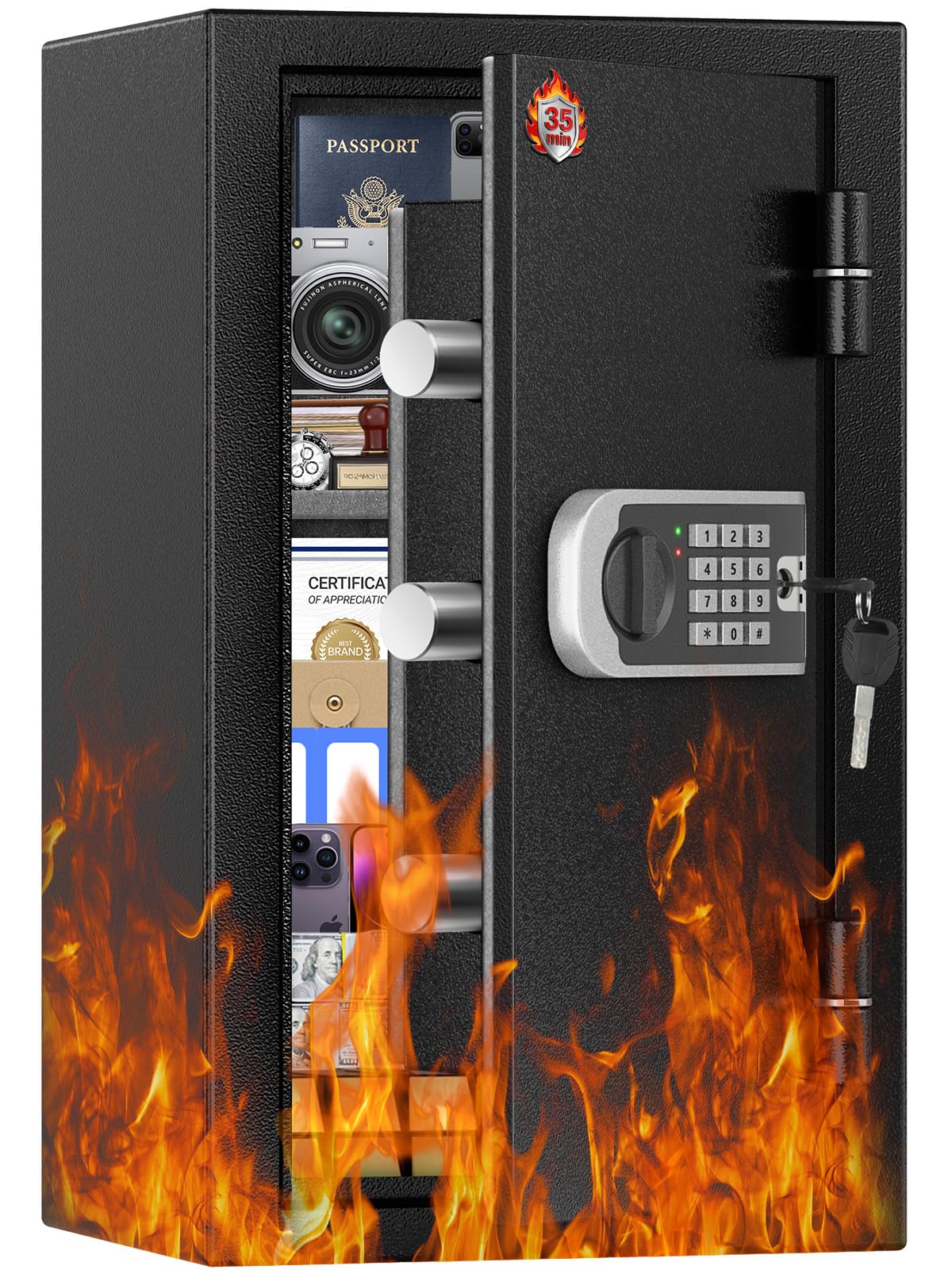 [2026 Upgraded] -35 Min Real Fireproof Safe-3.6 Cu Ft Large Safe for Home Use, Security Safe Box with Smart Alarm System, Wall & Floor Mount Anti-Theft Safe for Money Legal Documents Valuables Jewelry