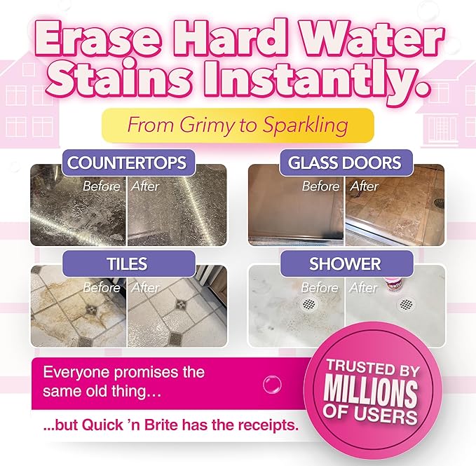 Quick 'n Brite Hardwater Stain Kit - 32oz All Purpose Cleaning Paste, Microfiber Towel, two Melamine Sponges, Scraper Tool