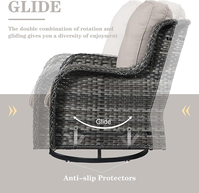 Belord 3 PCS Patio Furniture Set - Mixed Grey Wicker Swivel Rocking Chairs with Side Table, Furniture Set for Outdoor