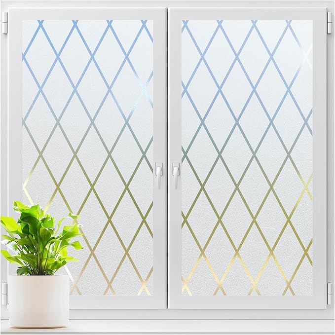 LUTE Frosted Window Privacy Film, Static Cling UV Sun Blocking Heat Control Window Cover, Removable Non-Adhesive Glass Sticker Vinyl Decorative Frosting Decals for Home Office, Lattice, 17.5" x 118.1"