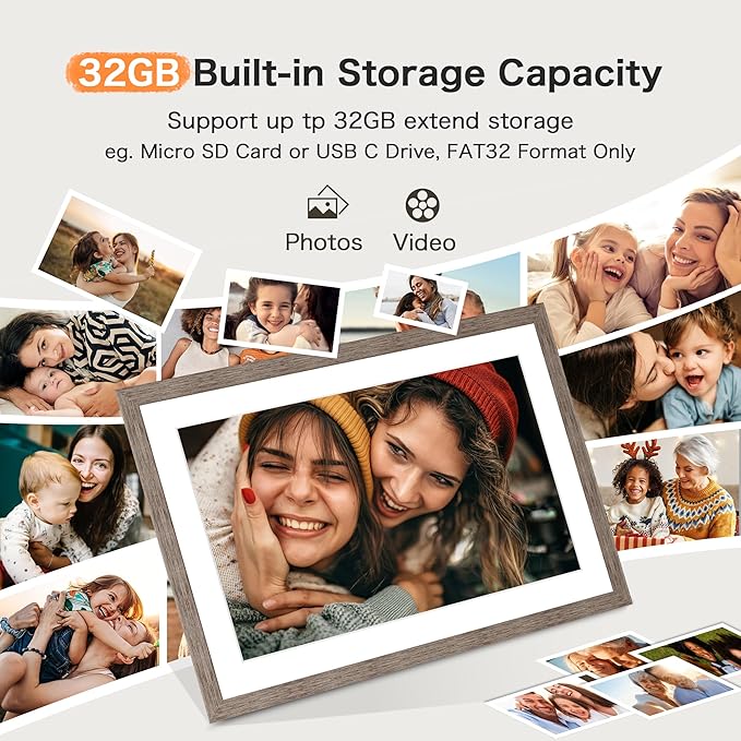 Frameo 10.1 Inch Digital Picture Frame, Digital Photo Frame WiFi, 32GB Memory, Electric Slideshow Frame, 1280 * 800 HD Touch Screen, Wall Mountable, Share Instantly, Mom Gifts, Greige