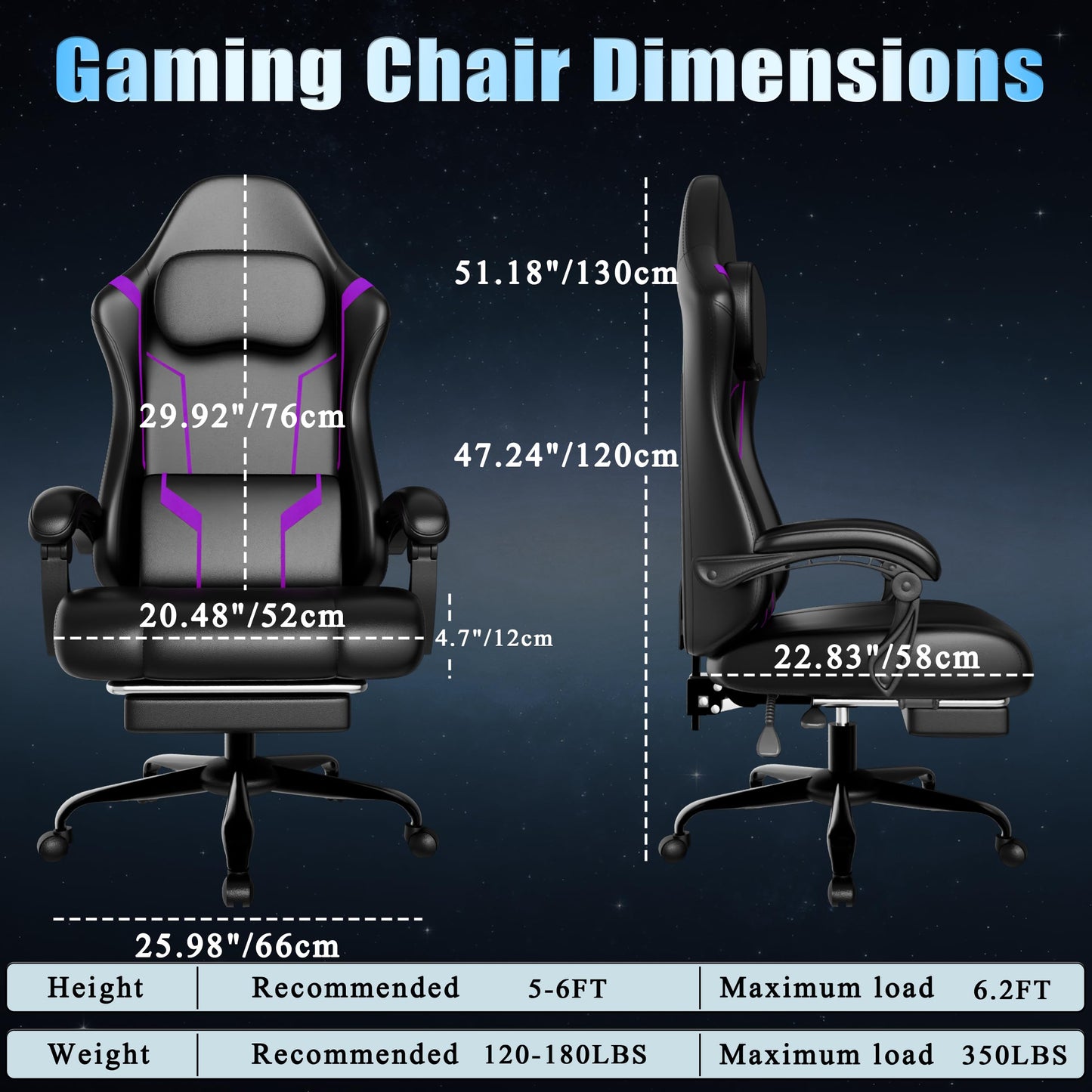 Ergonomic Gaming Chair, Video Game Chair with Pocket Spring Cushion and Footrest, Height Adjustable Computer Chair with Swivel Seat and Headrest (Purple)