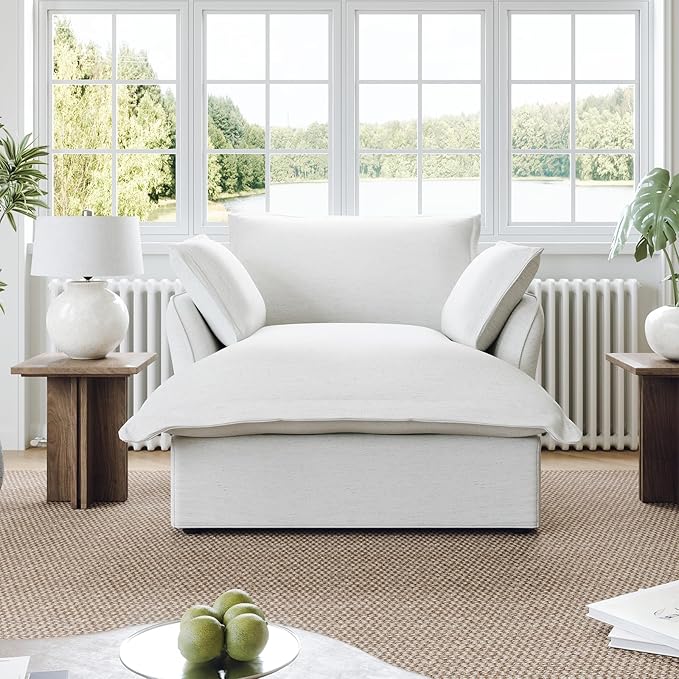 Lopzeho Oversized Cloud Modular Sectional Sofa, Comfy Down Filled Cloud Couch with Removable Cover, Deep Seat Armchair, Single Sofa Chair, Sectional Couches for Living Room, Cream White