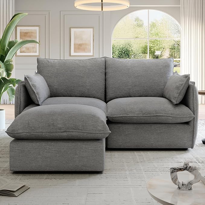 Lopzeho Cloud Modular Sectional Sofa, Waterproof Down Filled Sectional Sofa, High Backrest Loveseat Couch with Ottoman, Modern Modular Couch with Removable Cover, Dark Gray