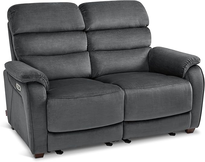 MCombo 61.6'' Wall Hugger Power Loveseat Recliner, Reclining Loveseat with Adjustable Headrest, USB Charge Ports, Wood Legs for Living Room, RVs, Small Spaces, Fabric ST258M1 (Loveseat, Dark Grey)