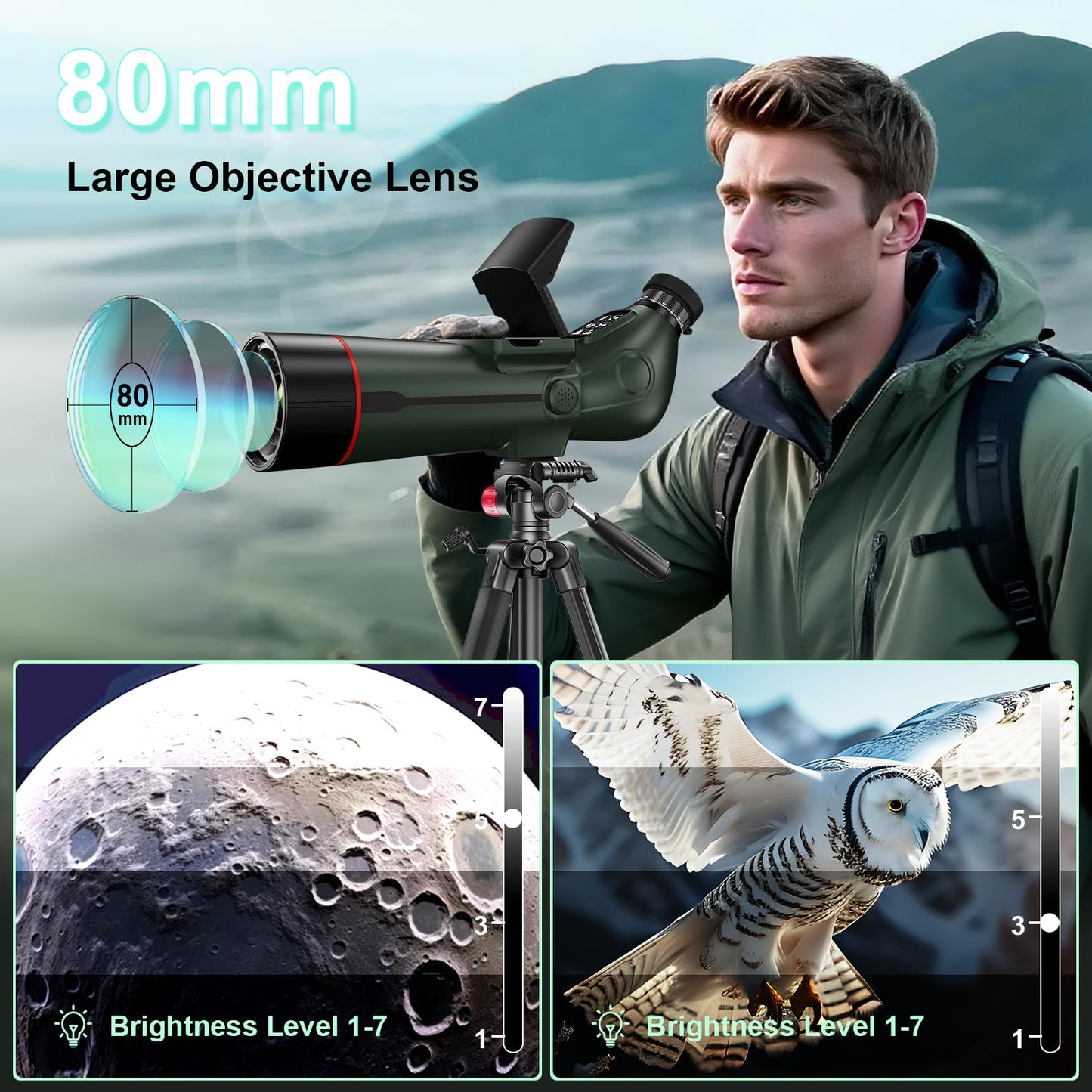 Smart Telescope, Digital Electronic Telescopes with 4K Astrophotography Camera, Internal and Externat Dual Screens Spotter for Adults & Kids & Beginners Astronomy with 64G Card
