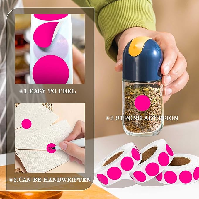 0.75 Inch 4 Rolls of 4000 Colorful Dots Sealing Stickers,Round Permanent Adhesive Color Code Label,Fluorescent Pink Dot Stickers for Home Decorative, Storage Bins,Office Organization,CDs,DIY