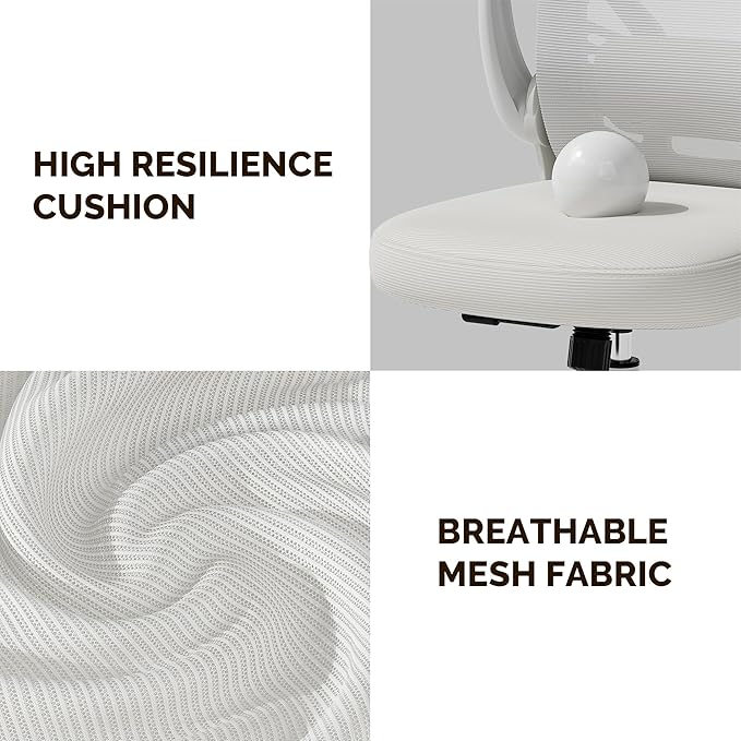 Ollega Computer Desk Chair with Wheels, Mesh Office Chair with Flip Up Arms, Adjustable Lumbar Support, Swivel Desk Chair Comfy, White