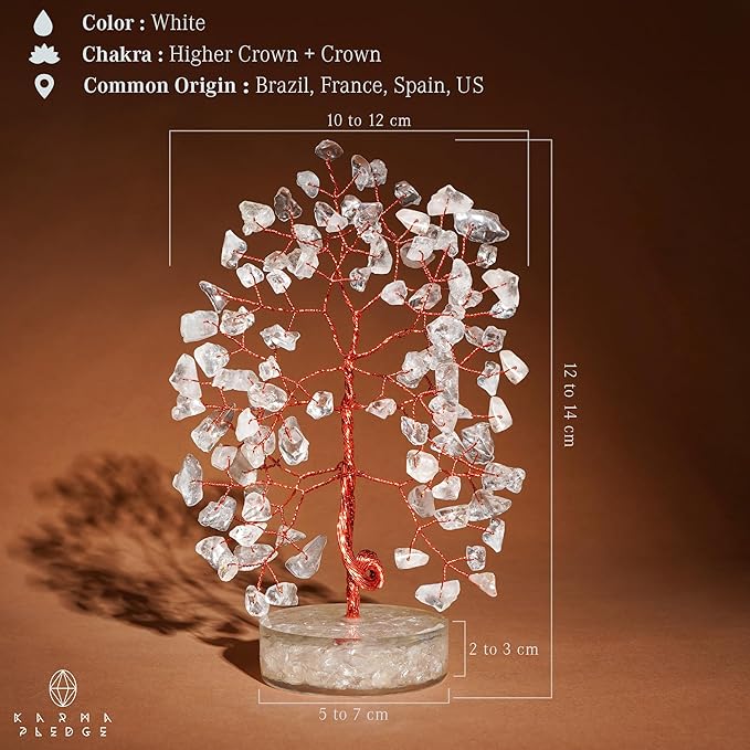 Crystal Tree for Home and Office Decor, Clear Quartz Chakra Healing Stones Handmade Feng Shui Tree of Life for Positive Energy, Money, Good Luck, Christmas Decor, Birthday Gifts for Women, Mom