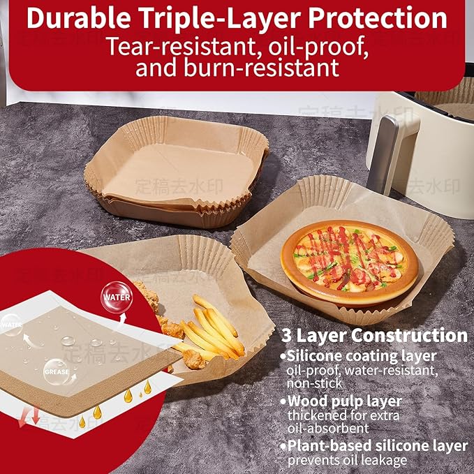 40GSM Air Fryer Paper Liners, 125Pcs 8 inch Disposable Parchment Paper for 5-8 qt Basket Air Fryer, Non-Stick Oil-Proof Heat Resistant Food Grade for Cooking, Roasting & Frying, Square 8"