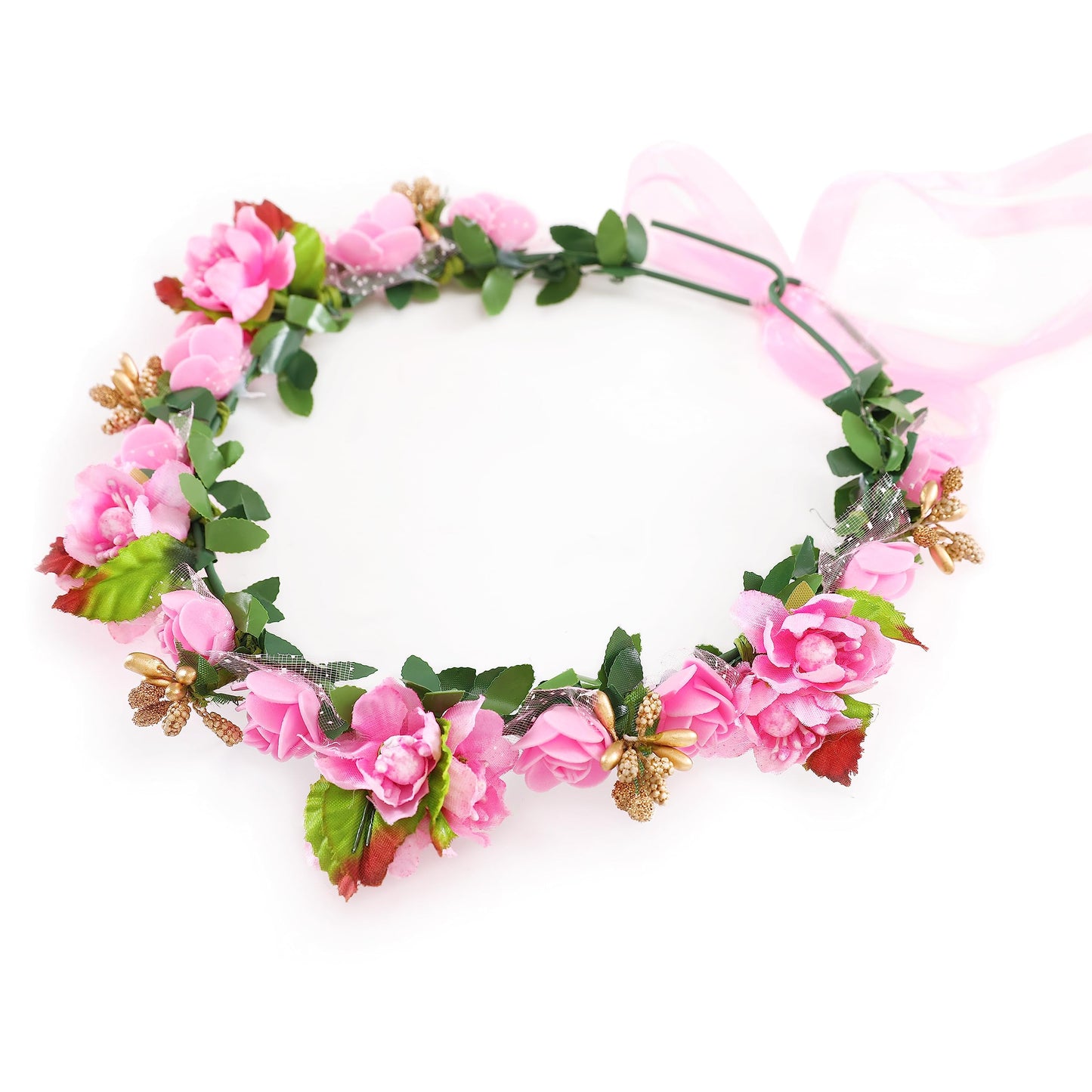 Gmmidea Women Girls Boho Flower Crown Adjustable Sunflower Floral Headband Wedding Bridal Headpiece Pink-1