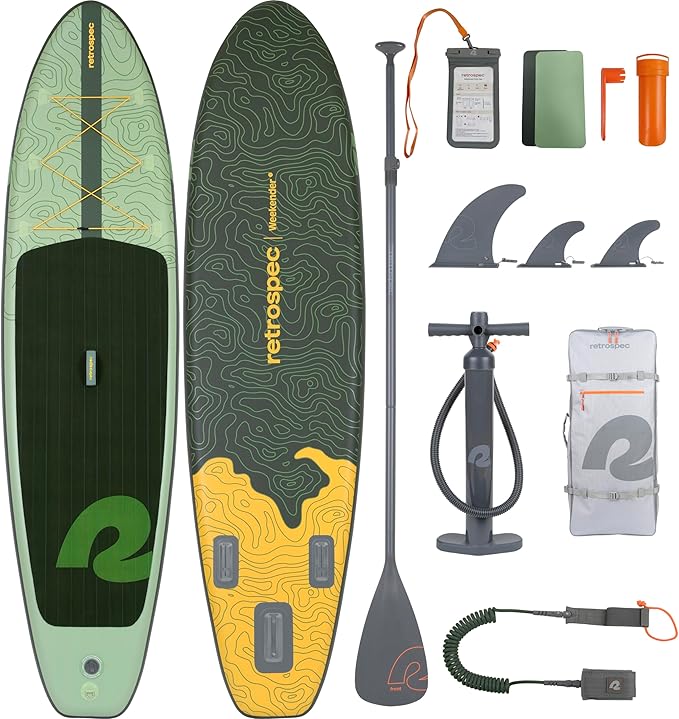 Retrospec Weekender Inflatable Stand Up Paddle Board Includes Paddle, Pump, and Accessories 10’6” Lightweight iSUP, Punctu...