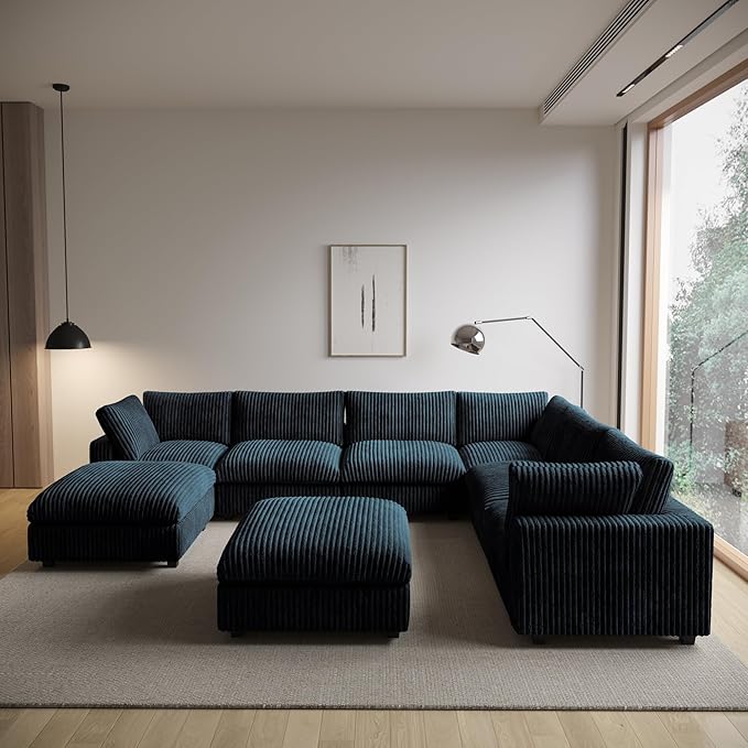 WJShome Cloud Couch Modular Sectional Sofa,157" Oversized 8 Seater Convertible Sofa,U Shaped Couch with Ottoman,Comfy Plush Sofas with 2 Chaise for Living Room,Covers Washable&Replaceable,Black