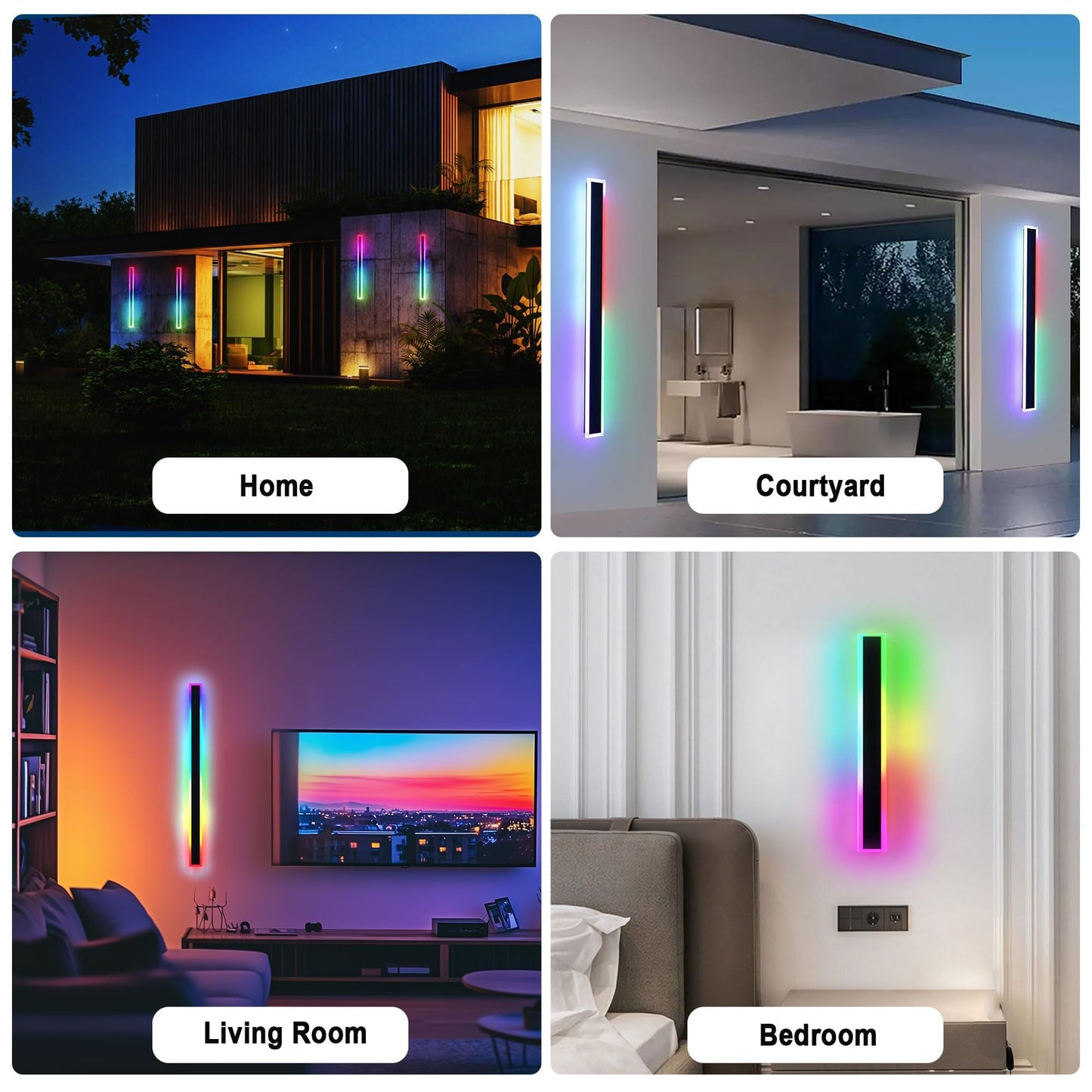 SLARY 2PCS 40" RGBW LED Long Wall Light Outdoor, Black Led Wall Sconces, IP66 Waterproof Wall Lighting, Exterior Light Fixtures Wall Mount, APP Control for Outdoor/Indoor Party Gathering